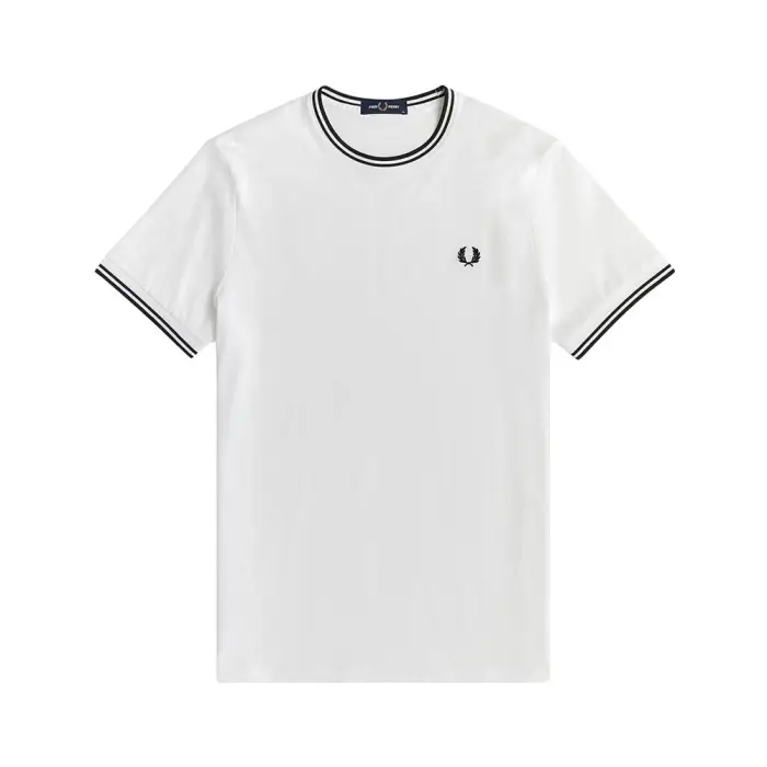 Fred Perry T-Shirt Collo Righe Bianco Uomo