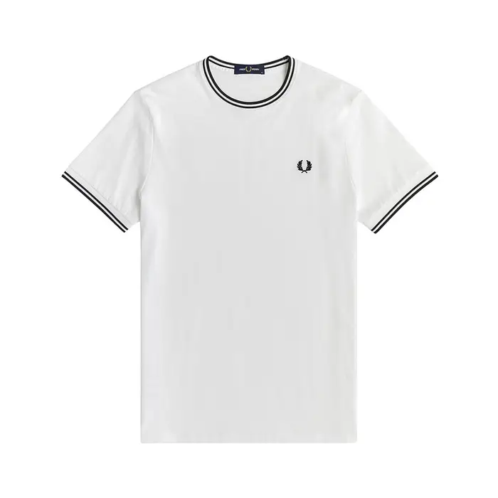 Fred Perry T-Shirt Collo Righe Bianco Uomo