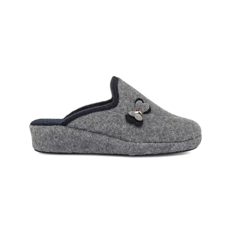 FREEPASS Ciabatte casa grigie da donna con zeppina e fiore