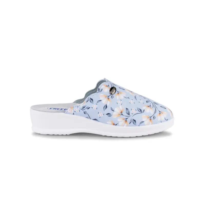 FREEPASS Ciabatte donna sanitarie azzurre stampa floreale con zeppina