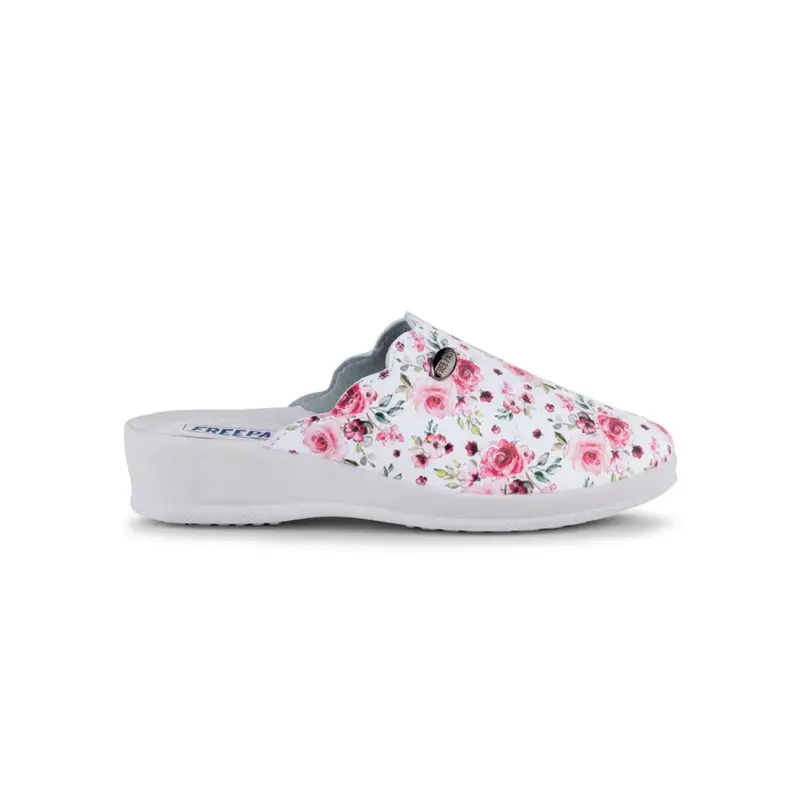 FREEPASS Ciabatte donna sanitarie bianche stampa floreale con zeppina