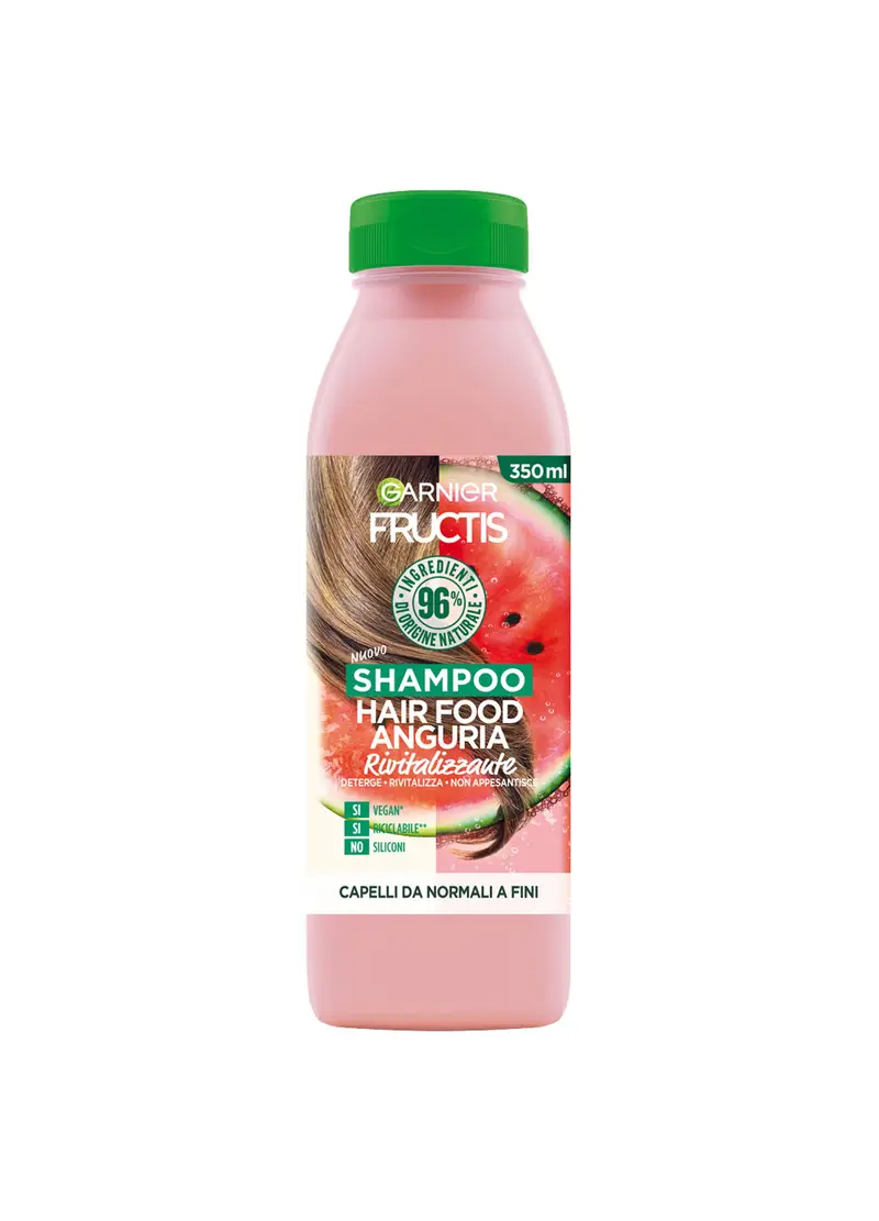 FRUCTIS Garnier Hair Food Anguria Rivitalizzante, Shampoo Per Capelli Fini, 96% Di Ingredienti Di Origine Naturale, Senza