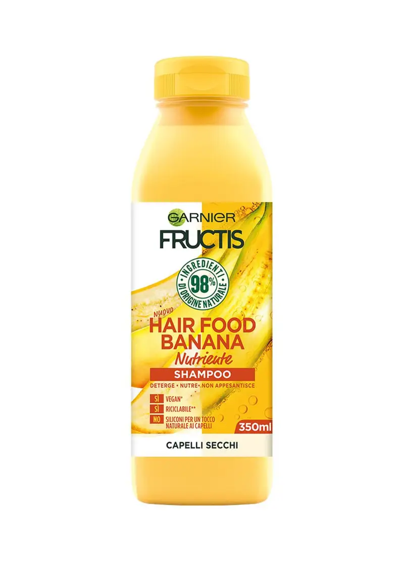 FRUCTIS Garnier Shampoo Nutriente Hair Food, Shampoo Nutriente Alla Banana Per Capelli Secchi, 350 Ml., Donna, Bianco ottico