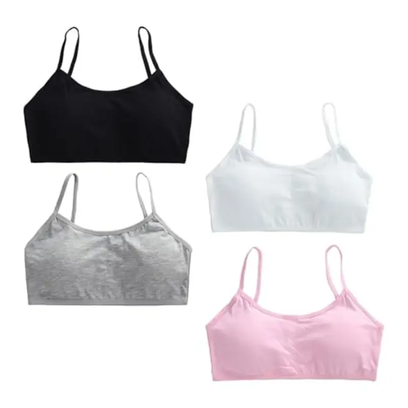 FUIPVGI 4 PCS Bustier per Ragazze Reggiseno da Allenamento Ragazze Cotone Adolescenti Bambine Sportivo con Schiena Spalline Spaghetti per