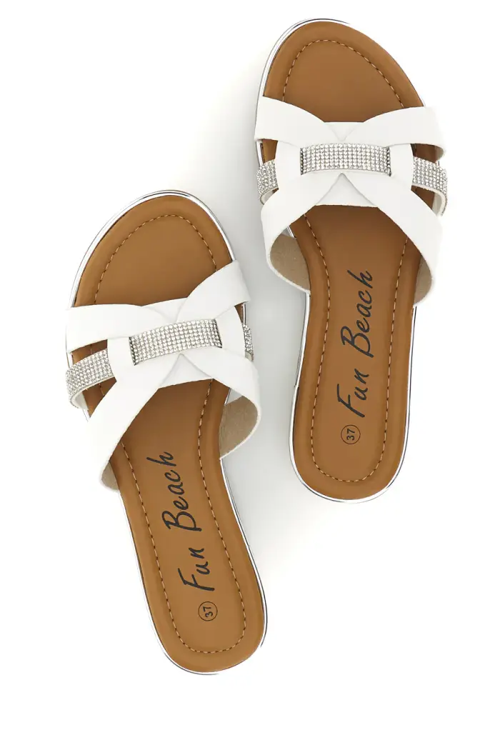 Ciabatte bianche con fasce incrociate Fun beach 14217 [BIANCO]