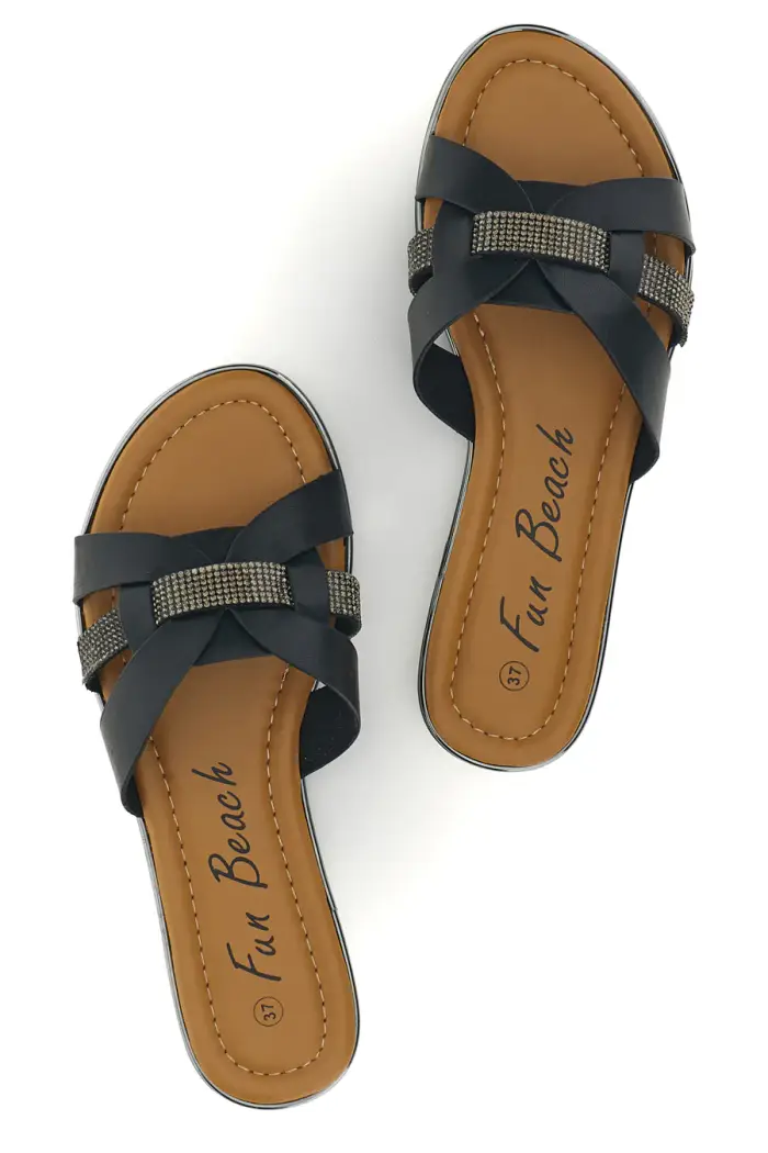 Ciabatte nere con fasce incrociate Fun beach 14217 [NERO]