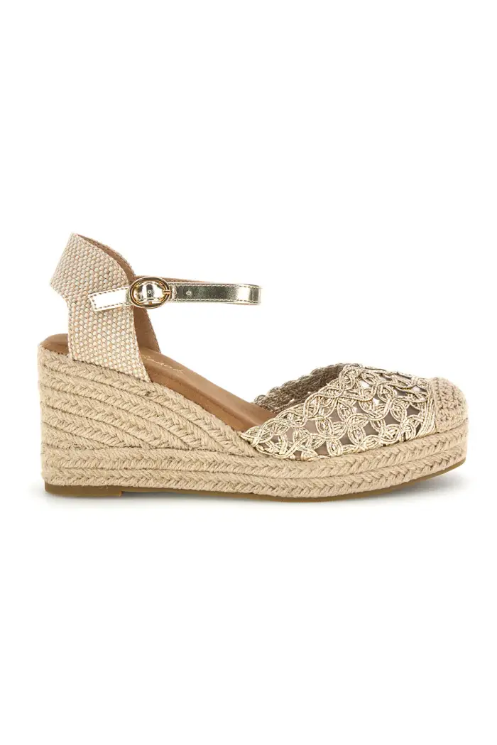 Sandali espadrillas oro con zeppa e cinturino Fun beach P714 [ORO]