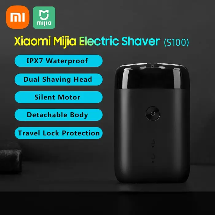 Xiaomi Mijia Rasoio elettrico S100 IPX7 Rasoio da uomo impermeabile con doppia testina di rasatura galleggiante Asciutto e bagnato