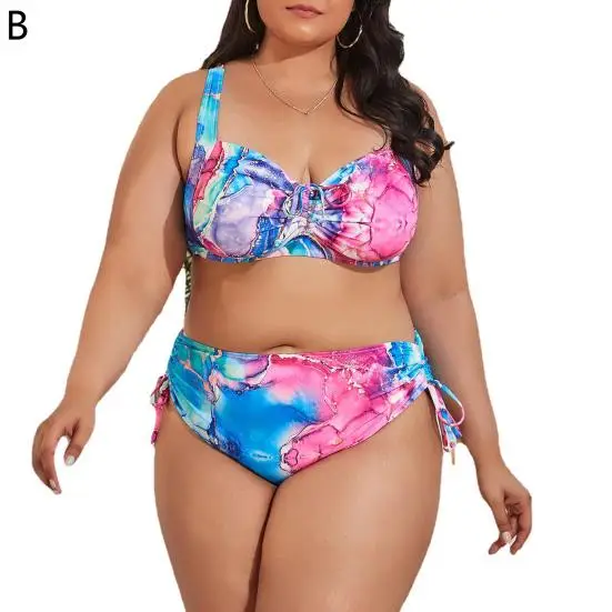 Futureminded Costume da bagno donna taglie forti con stampa floreale a vita alta 2 pezzi/set bikini regolabile con spalline sottili per le
