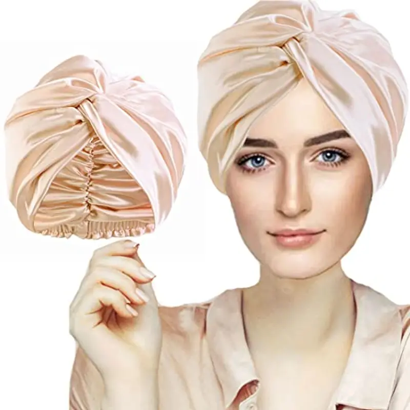 FZHGVML Cuffia Seta Capelli Ricci, Cuffia Capelli Ricci Notte per Dormire, Doppio Strato Cuffia di Seta per la Notte Capelli Ricci, Abbina