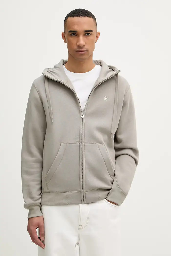 felpa con cerniera e cappuccio da uomo con cotone Premium core Grigio