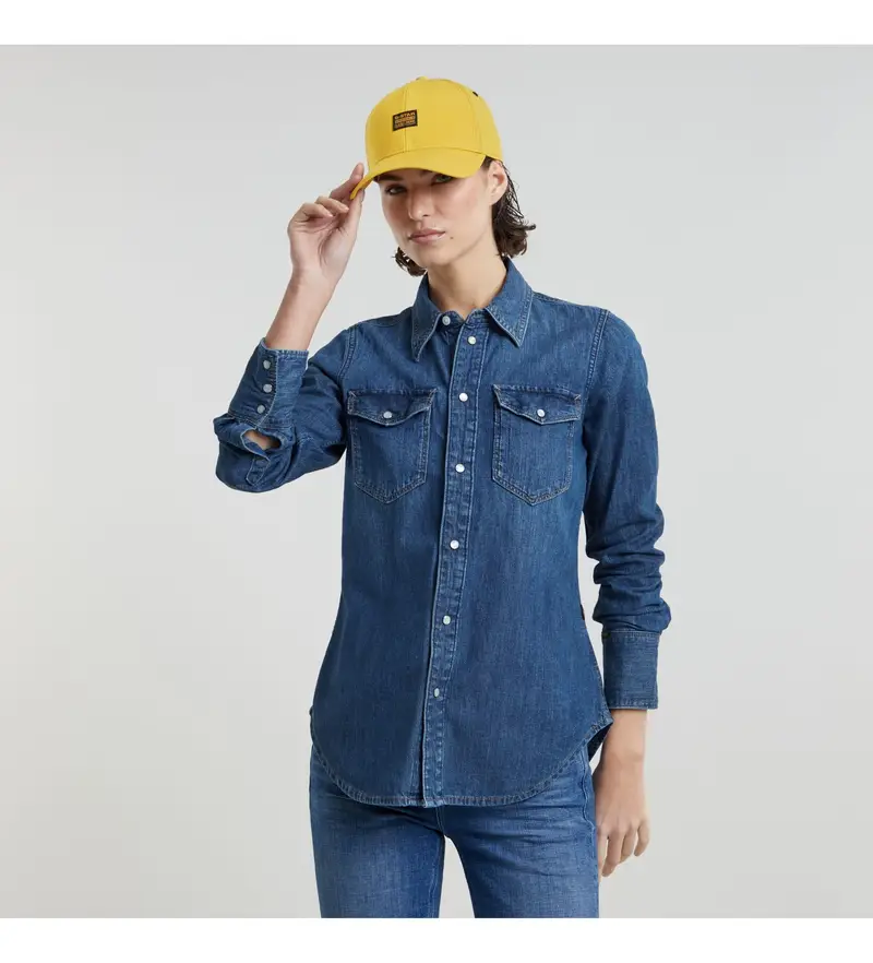 G-Star per donna D24343-D252-G749 Camicia western slim blu, Casual, Cotone, Manica lunga