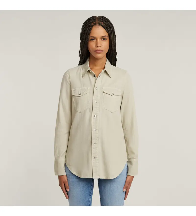 G-Star per donna. D24343-D454-H029 Camicia Western Slim Verde, Casual, Cotone, Denim, Manica lunga