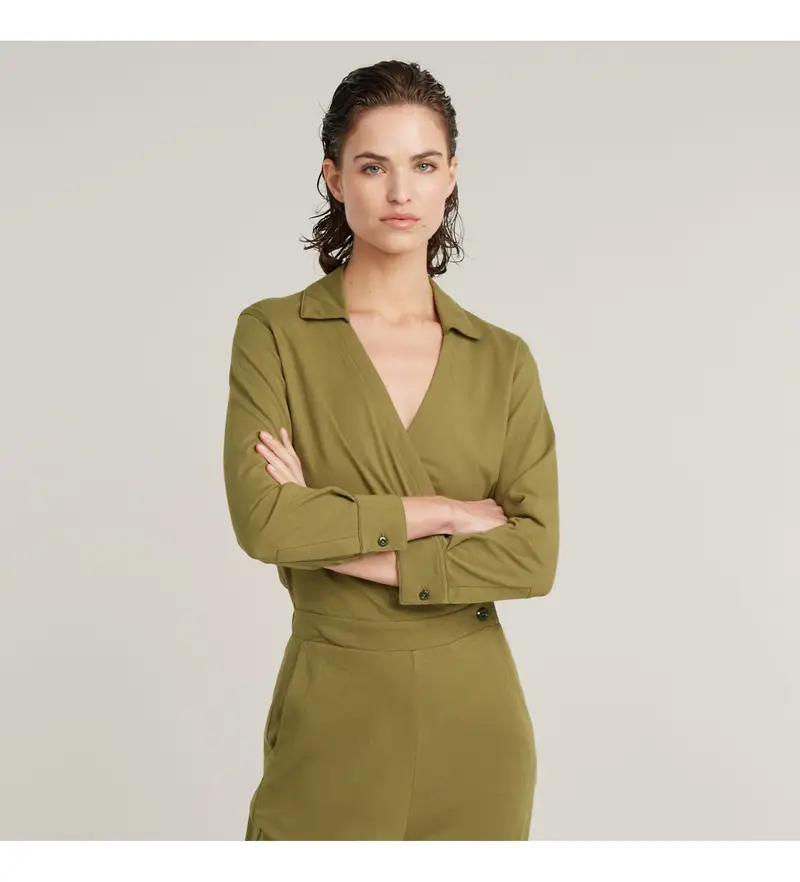 G-Star per donna. D25024-B771-735 Tuta con camicia verde, Casual, Manica lunga, Cotone biologico, Sostenibile