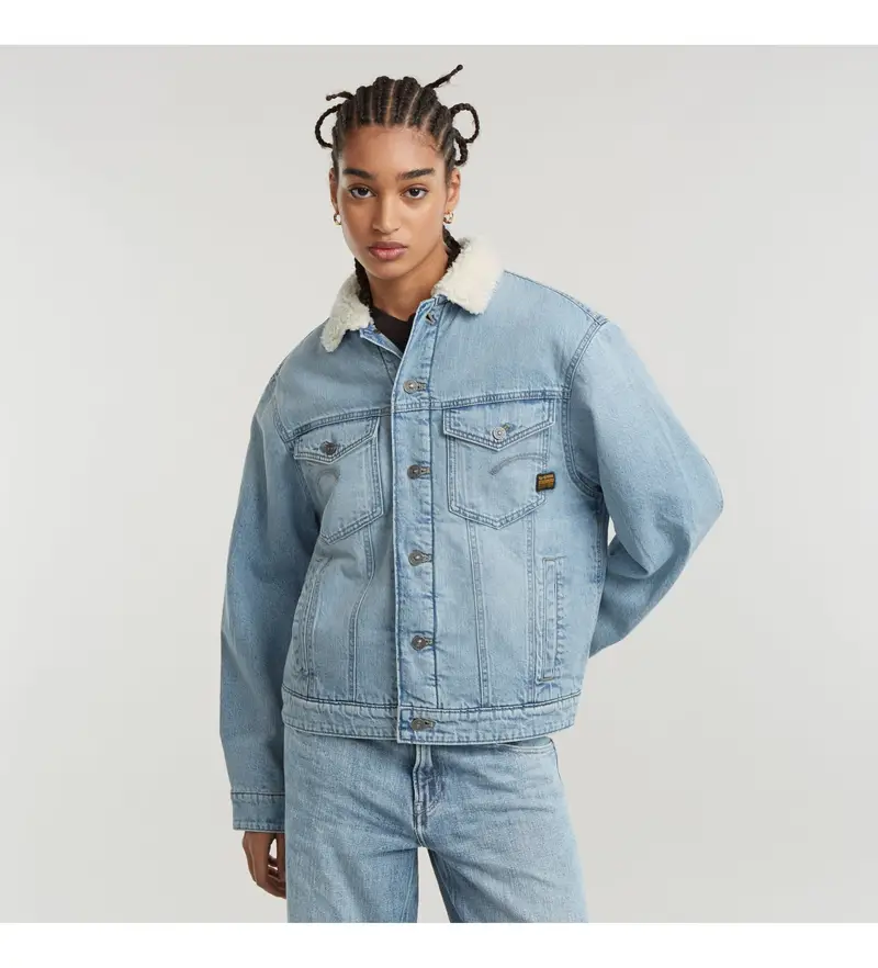 G-Star per donna D25142-D536-G339 Giacca Sherpa rilassata blu, Casual, Cotone