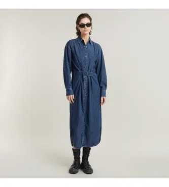 G-Star per donna D25183-D252-G749 Abito camicia blu con linguetta lunga, Casual, Cotone, Manica lunga