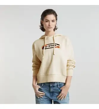 G-Star per donna D25519-D427-127 Felpa beige con logo Old Skool, Casual, Cotone biologico, Sostenibile