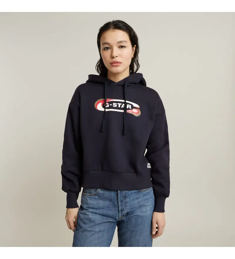 G-Star per donna D25519-D427-3873 Felpa Old Skool con logo blu scuro, Casual, Cotone biologico, Sostenibile, Navy