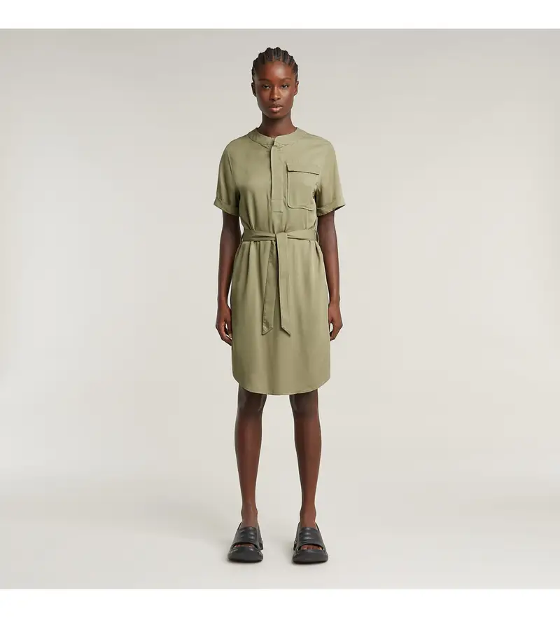 G-Star per donna. D26157-D573-6057 Abito con cintura verde, Casual, Viscosa, Manica corta