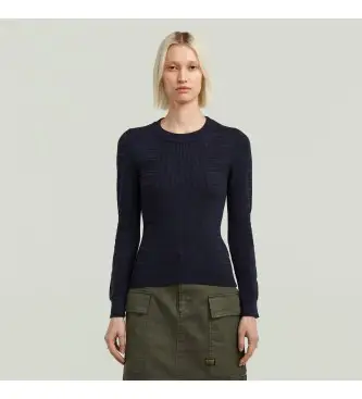 G-Star per donna D27170-C259-H705 Maglione lavorato a maglia blu navy da motociclista 3D, Casual, Acrilico, Cotone biologico, Sosteni