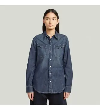 G-Star per donna D27714-D539-H701 Camicia slim western blu scuro, Casual, Cotone, Manica lunga