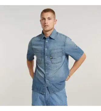 G-Star per uomo D24602-D539-G341 Camicia doppia regolare inclinata blu, Casual, Cotone, Manica corta