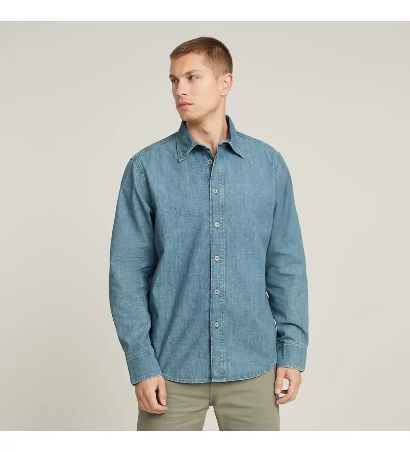 G-Star per uomo D25518-D953-H167 Camicia in denim normale, Blu, Casual, Manica lunga, Cotone biologico, Sostenibile