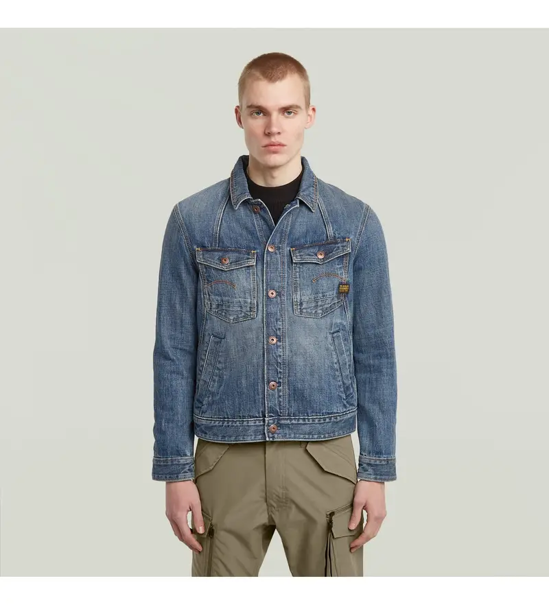 G-Star per uomo D26919-D776-H465 Giacca blu slim a trapezio, Casual, Cotone, Denim