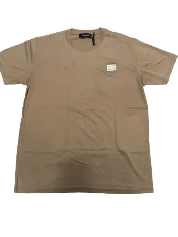 tshirt beige uomo logo in metallo