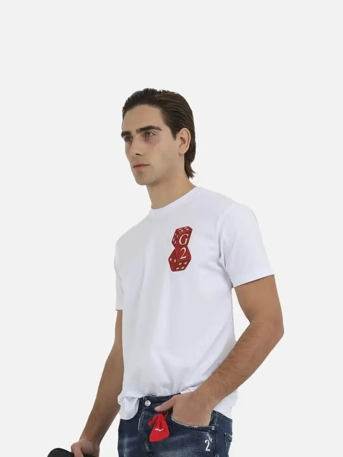 tshirt bianca uomo maxi logo dadi