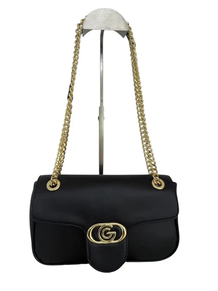 Gabriella Gucci borsa a spalla siviglia nera con tracolla e logo in metallo oro