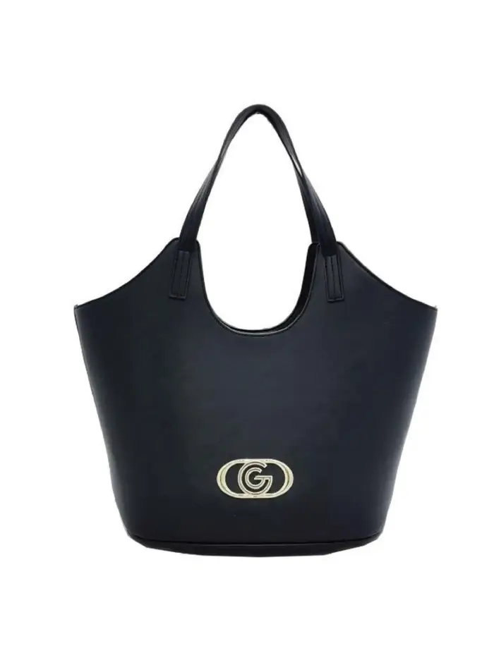 Gabriella Gucci borsa biarriz a spalla nera con logo in metallo oro