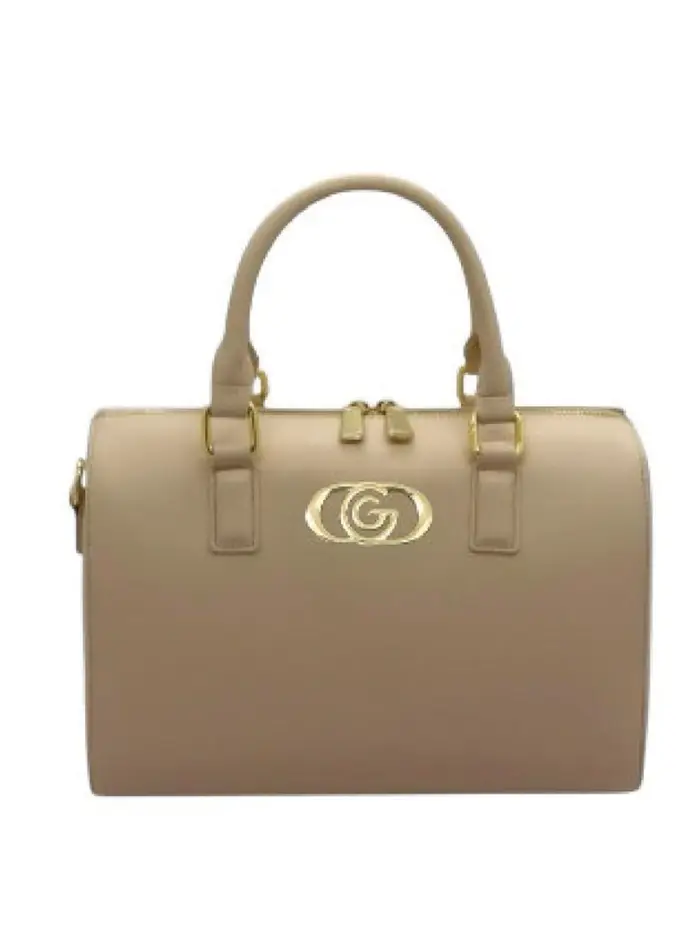 Gabriella Gucci borsa grimaud bauletto cammello con logo in metallo oro
