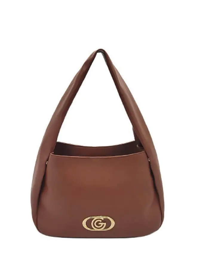 Gabriella Gucci borsa hobo stefy cammello con logo in metallo oro