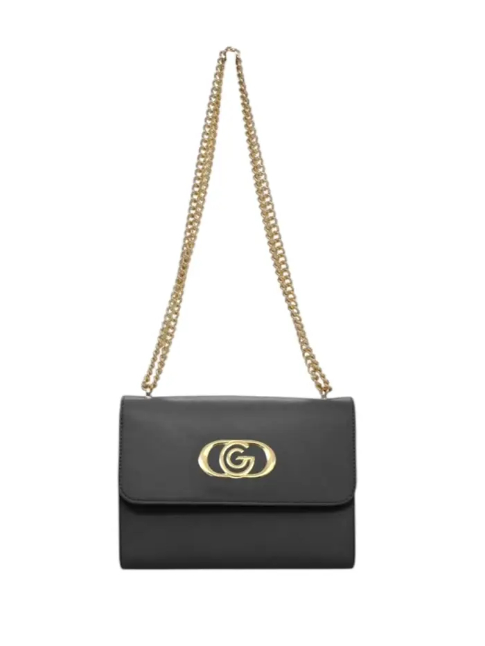 Gabriella Gucci borsa jenny nera con tracolla in metallo oro e logo