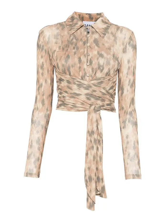 Blusa con stampa animalier con allacciatura Multicolore
