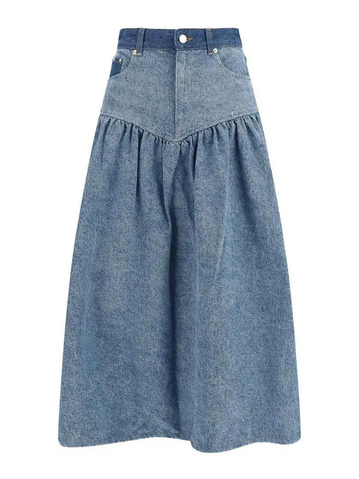 Gonna midi in denim di cotone Lavaggio Medio