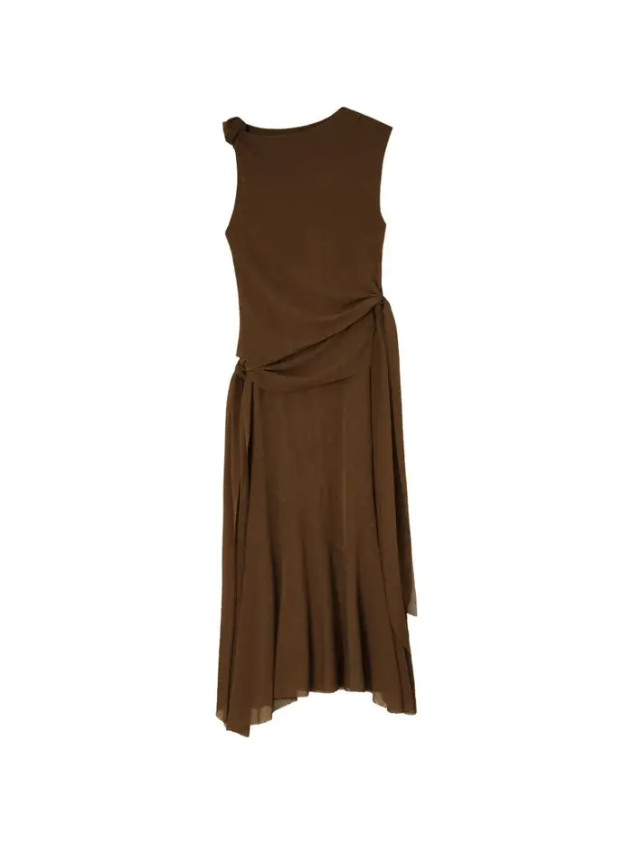 Ganni Midi dress marl mesh MARRONE