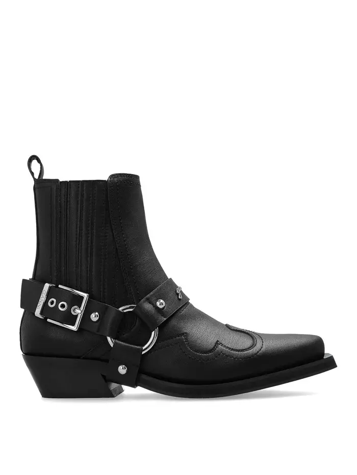 Ganni Stivali Chelsea in pelle western Nero