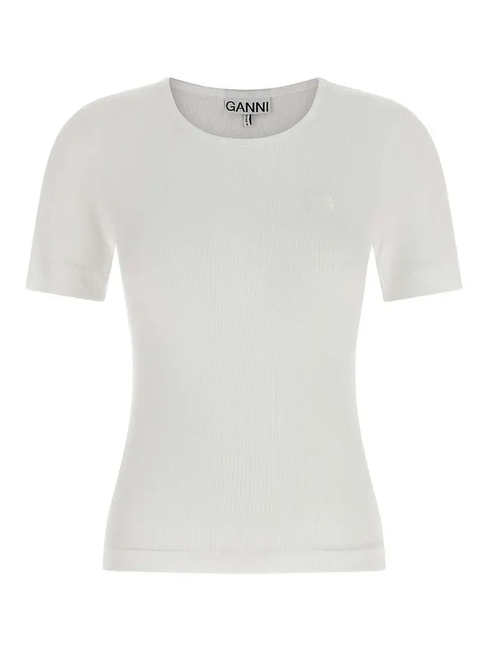 Ganni T-shirt con ricamo logo Bianco