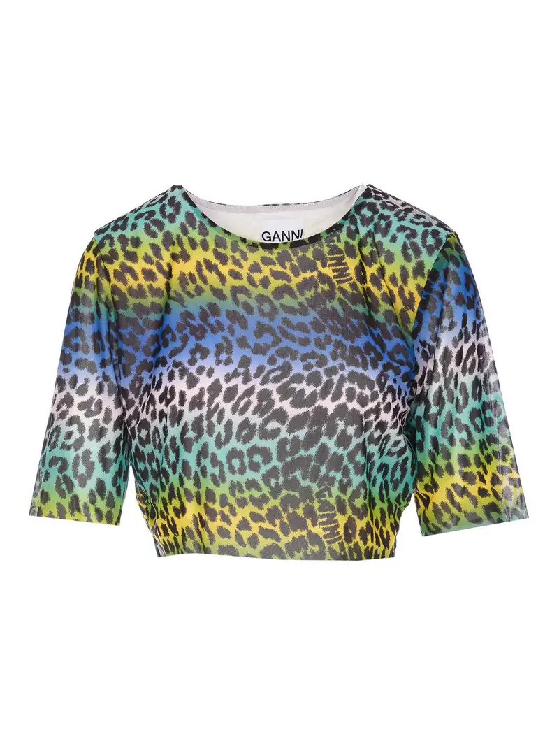 Ganni T-shirt leopardata corta Multicolore