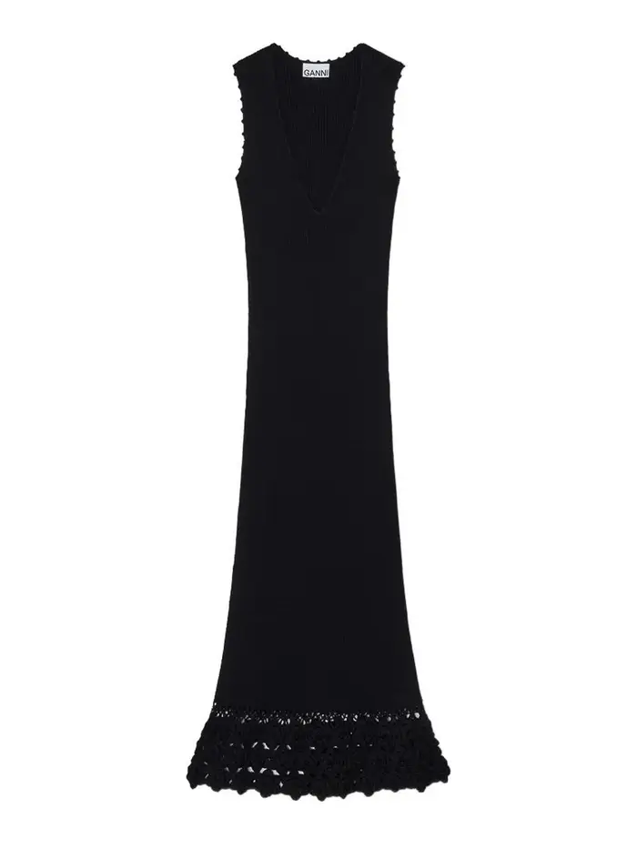 Ganni Vestito con scollo a V all uncinetto Nero