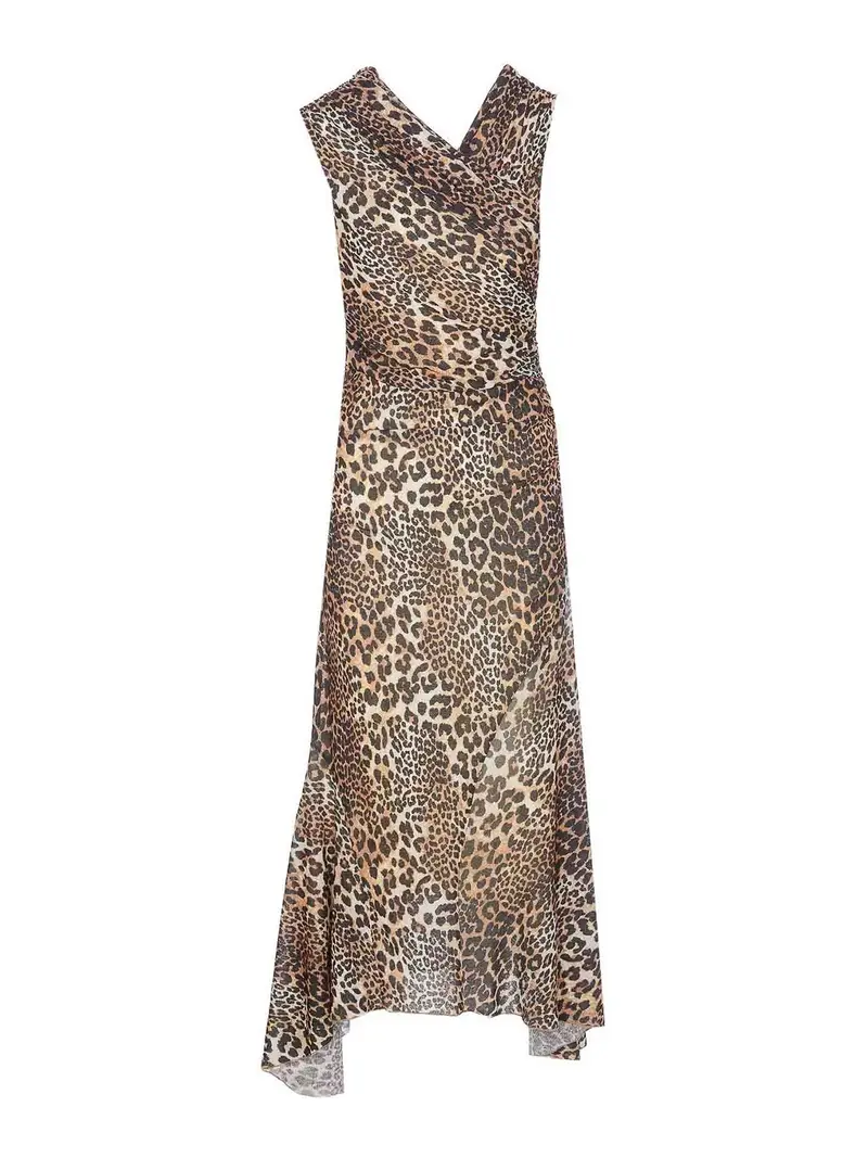 Ganni Vestito leopardo a maglie marl Beige