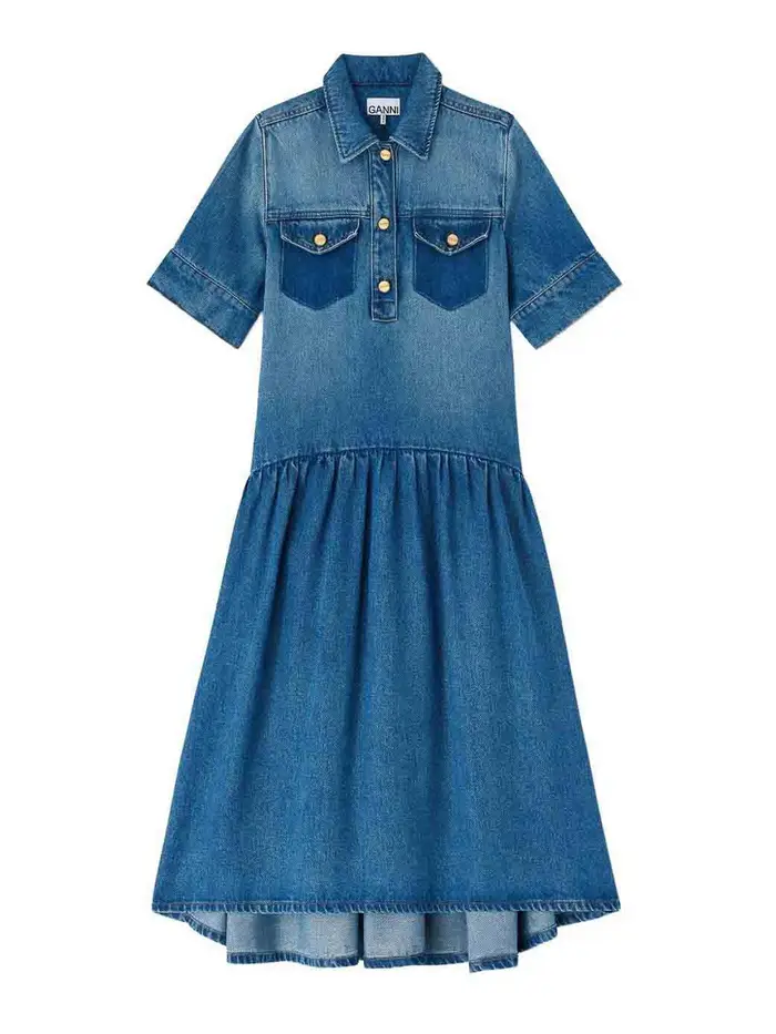 Ganni Vestito midi in denim leggero Lavaggio Medio