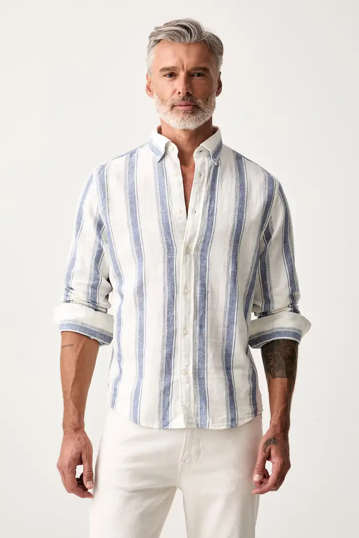Gant camicia da uomo con lino Blu
