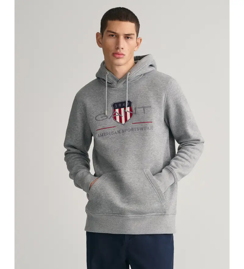 Gant per uomo 2047082 Felpa con cappuccio grigia con scudo d archivio, Casual, Grigio, Cotone, Manica lunga