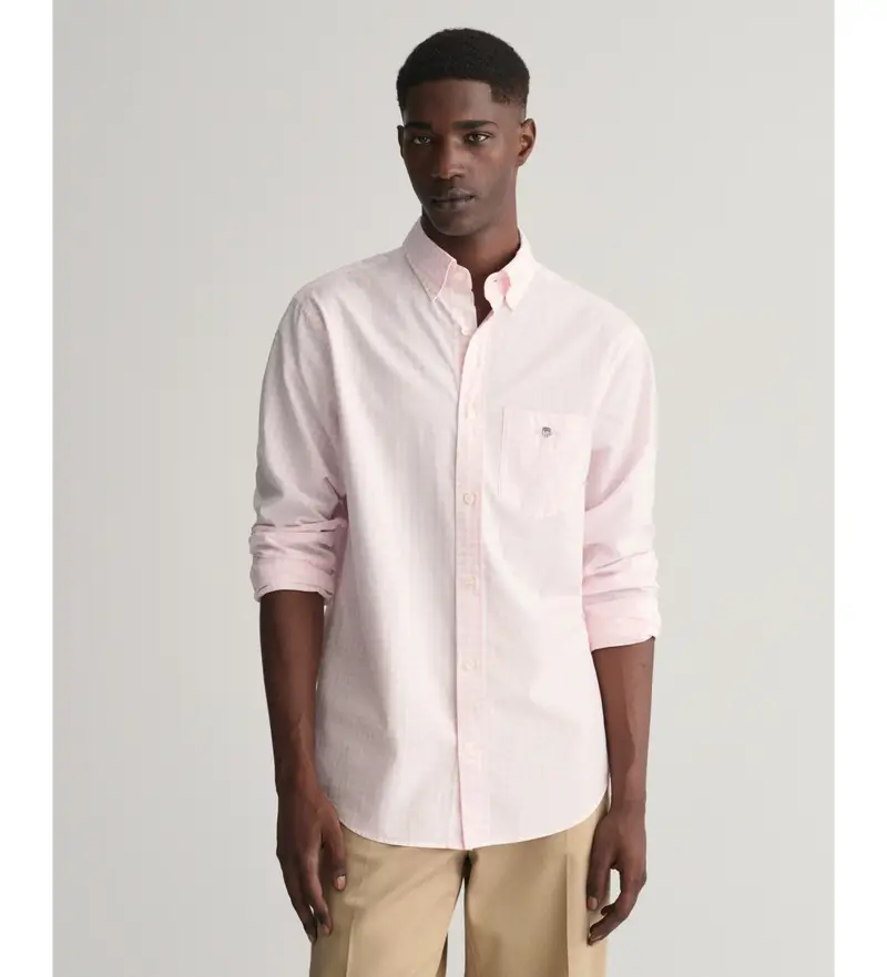 Gant per uomo. 3000120 Camicia in popeline a quadri Vichy rosa dalla vestibilità regolare, Casual, Cotone, Manica lunga
