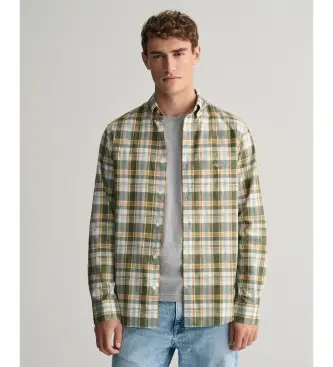 per uomo 3240062 Camicia Regular Fit in cotone e lino a quadri verdi (S), Casual, Verde, Manica lunga
