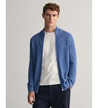 Gant per uomo 8040524 Cardigan con cerniera blu, Casual, Cotone, Manica lunga