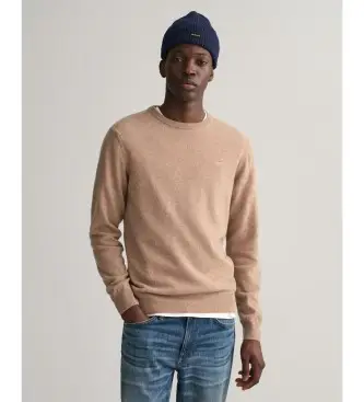 Gant per uomo 87211 Maglia girocollo in lana fine marrone, Casual, Manica lunga